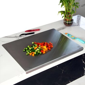 Stainless Steel Chopping Board | Cutting Board with Round Edge| Kneading Board for Cutting and Chopping with Lip Bend | Vegetable,Fish,Fruits Cutter Board (35.56 cm x 29.23 cm)